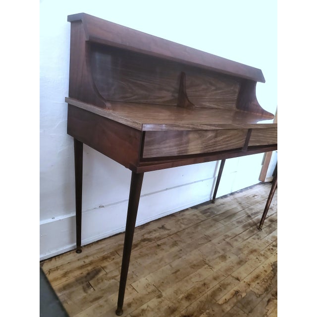 Vintage Norwegian Style Desk. c. 1960's. Handmade with mahogany frame and top shelf with formica veneer backboard, writing...