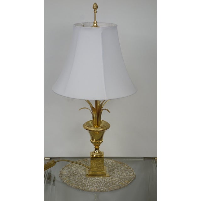Hollywood Regency Brass Table Lamp with Fabric Shade from Unbekannt, 1970s For Sale - Image 4 of 11