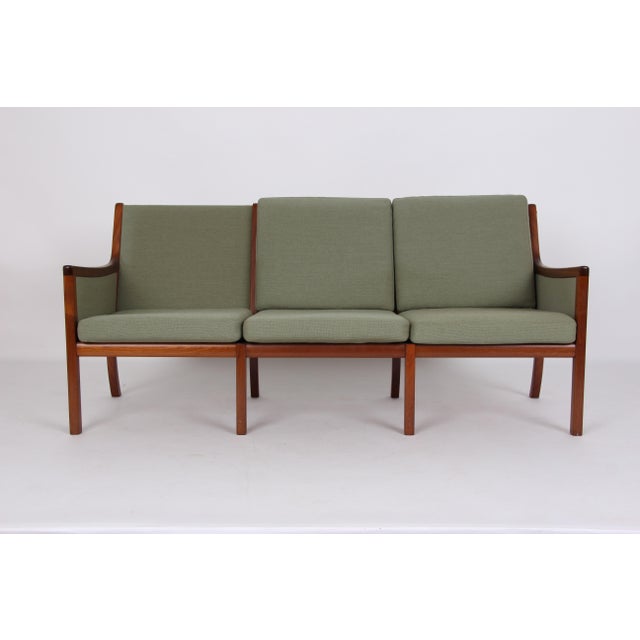 Danish Three-Seater Sofa in Mahogany and Wool Fabric by Ole Wanscher for Poul Jeppesens Møbelfabrik, 1960s, in Worn...