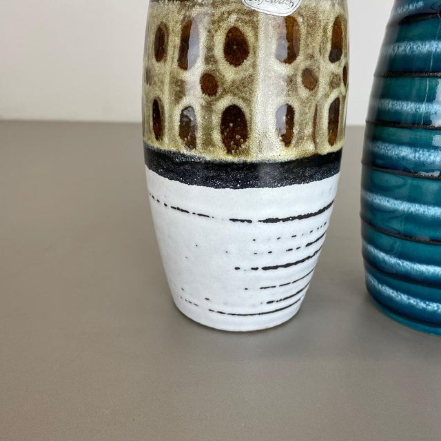 Blue Pop Art Pottery Fat Lava Vases from Scheurich, Germany, 1950s, Set of 2 For Sale - Image 8 of 18