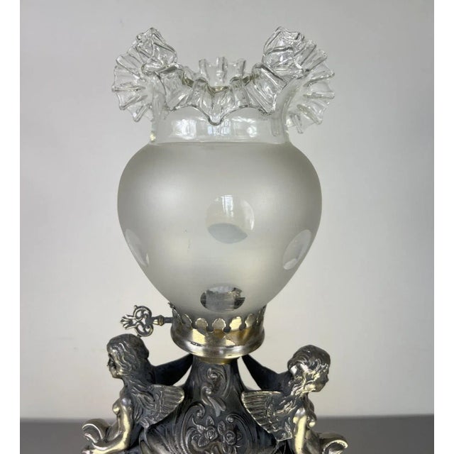 Antique Pewter Angel Lamp with Pleated Glass For Sale - Image 9 of 18