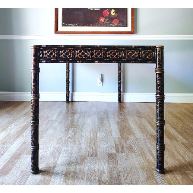 1960s Hollywood Regency Chinoiserie Lacquered Decorated Desk For Sale - Image 9 of 18