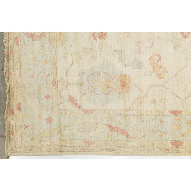 Modern Oushak Style Hand-Knotted Wool Rug Muted Pastel Floral Transitional 12x24 For Sale - Image 10 of 11