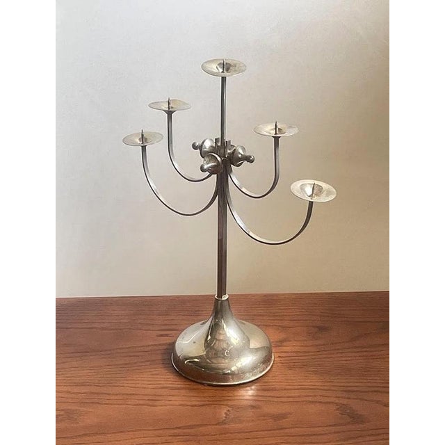 1980s Sculptural Metal 5-Arm Candelabra by Attila Demcsik, Hungary, 1980 For Sale - Image 5 of 11