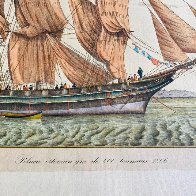 Nautical 19th Century Hand Colored Ship Engraving by V Cioni For Sale - Image 3 of 11