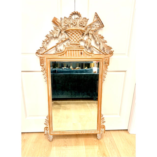Tan Vintage Italian LaBarge Louis XVI Style Pickled Pine Wall Mirror For Sale - Image 8 of 9