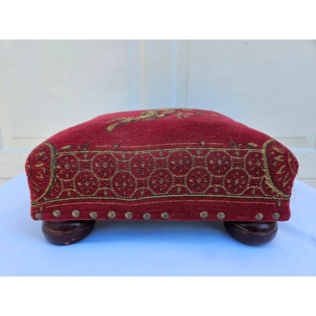 Victorian Red Reproduction French Victorian Style Footstool For Sale - Image 3 of 14