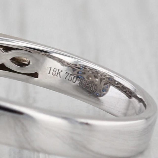 Modern 2.07ctw Diamond Blue Sapphire Halo Engagement Ring 18k White Gold Size 7 For Sale - Image 3 of 7