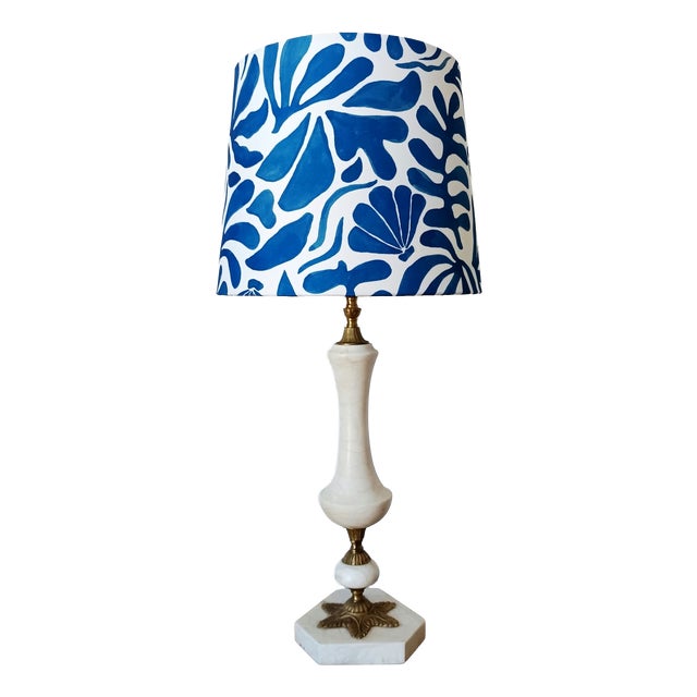Alabaster Lamp with Gilding and Seashells, 1950s For Sale