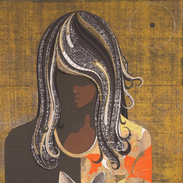 Gold 'Afternoon With a Cat' by Tadashi Nakayama, 1971, Los Angeles County Museum of Art, Psychedelic Japanese Wood-Block, Tokyo Biennale For Sale - Image 8 of 10