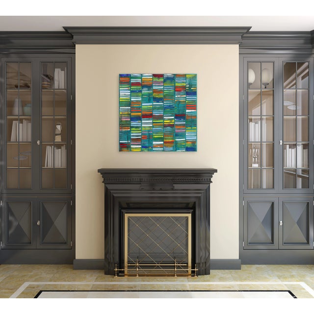 Textile "Happy Turquoise 21-9" Contemporary Abstract Mixed-Media Painting by Petra Rös-Nickel For Sale - Image 7 of 9