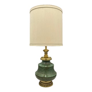 Large Size Frederick Cooper Crackle Glazed Porcelain Ginger Jar Table Lamp and Frederick Cooper Barrel Shade - a Pair For Sale