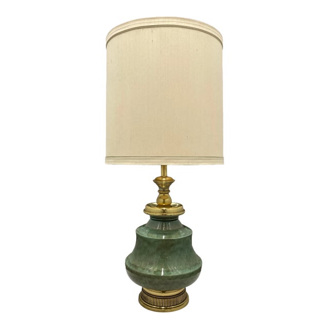Large Size Frederick Cooper Crackle Glazed Porcelain Ginger Jar Table Lamp and Frederick Cooper Barrel Shade - a Pair For Sale
