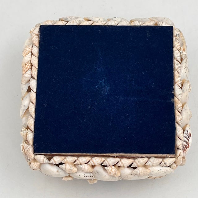 Vintage Coastal Sailors Valentine Shell Encrusted Trinket Box Blue Interior For Sale - Image 9 of 9