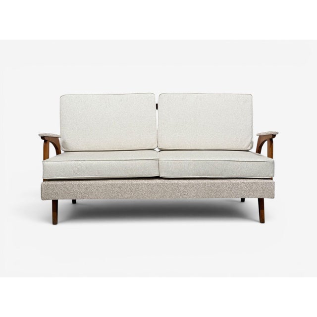 Peter Hvidt & Orla Mølgaard-Nielsen Style, Danish Mid-Century Modern, Settee, Tweed, Beige Boucle, Denmark, 1960s A...