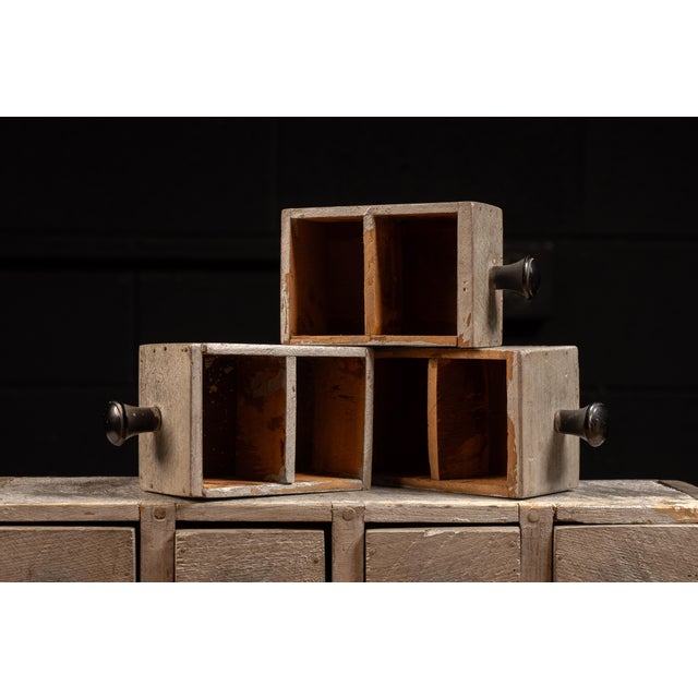 Vintage Handmade Wooden Parts Cabinet In Grey For Sale - Image 4 of 7