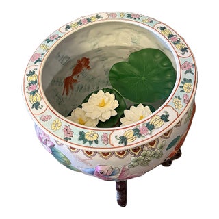 20x16" Finely Detailed Porcelain Ceramic Fishbowl With Stand (26" Overall Height) For Sale