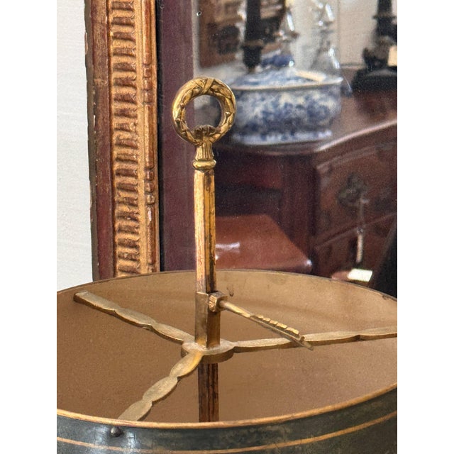 Green Late 20th Century French Tole Bouillotte Lamp With Green Shade and Dolphin Arms For Sale - Image 8 of 10