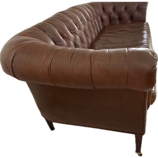 Baker Furniture Company Vintage Baker Furniture Chesterfield Leather Sofa For Sale - Image 4 of 8