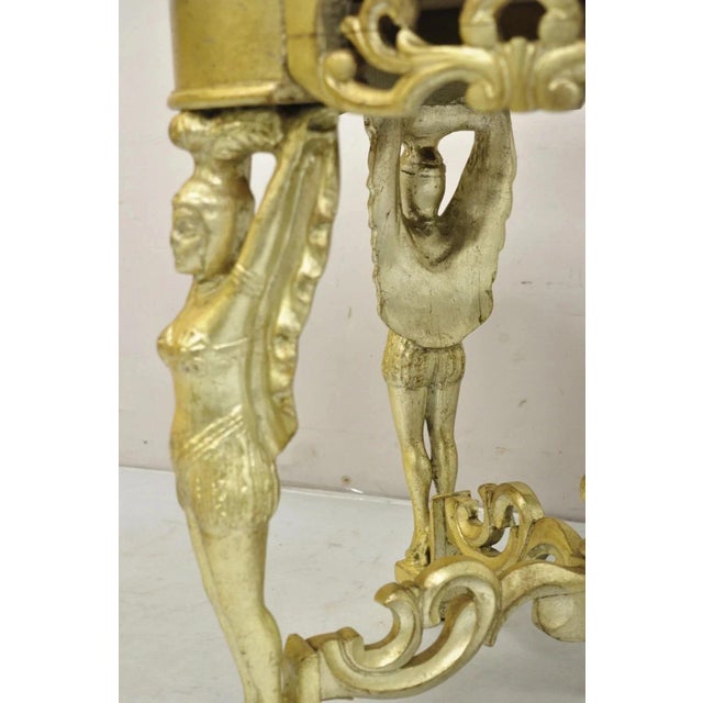 Vintage Art Deco Carved Female Dancer Silver Gold Round Coffee Side Table For Sale - Image 12 of 12