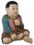 Finely decorated wood carving of a seated baby with all kind of ornaments in pink and turquoise lacquer, Thailand.