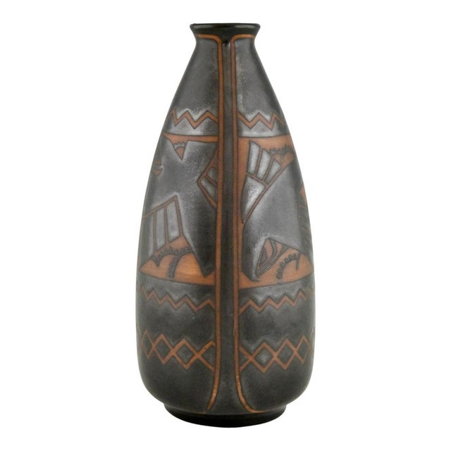 1920s Art Deco Stoneware Ceramic Vase with Birds by Charles Catteau for Boch Frères, Keramis, 1925 For Sale - Image 5 of 13