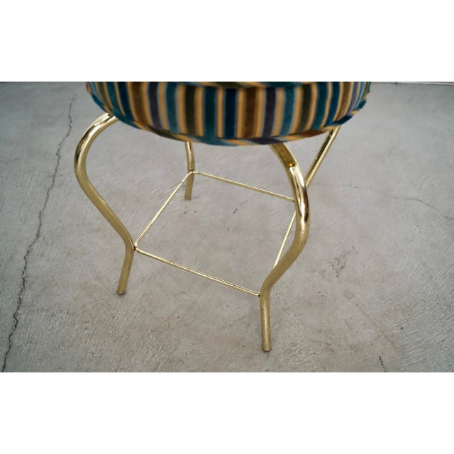 1960’s Hollywood Regency Swivel Brass & Velvet Vanity Stool For Sale - Image 11 of 12