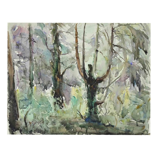 Carlo Ravagnan, Wood in Alsace, 1963, Watercolor on Paper For Sale
