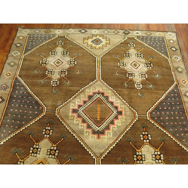 Folk Art Vintage Zabihi Collection Brown Turkish Gallery Runner - 6'4" x 13'6" For Sale - Image 3 of 10