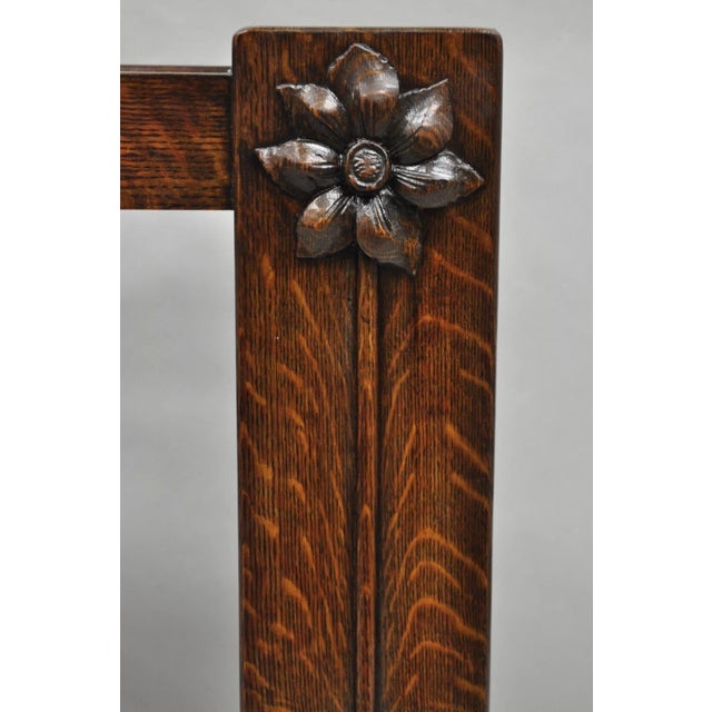 Antique Arts & Crafts Oak Wood Relief Carved Flower Umbrella Stand by MI Chair For Sale - Image 18 of 18