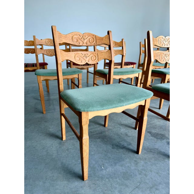 Mid-Century Modern Mid Century Henning Kjaernulf Attrb Danish Oak Dining Chairs, Set of 9 For Sale - Image 3 of 9