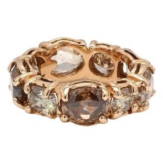 Bochic “Vintage” Fancy Chocolate, Greenish Diamond 18K Rose Gold Band Ring For Sale