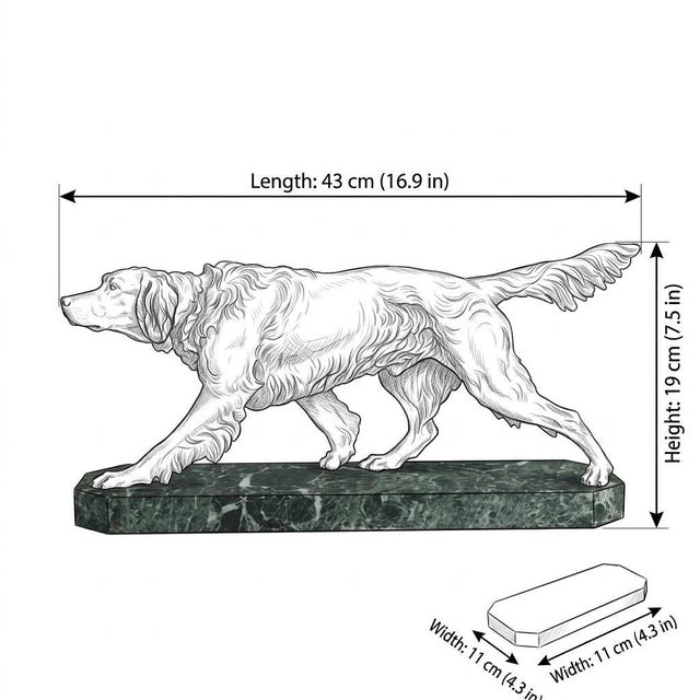English Spelter Setter Sculpture on Green Marble Base, 1930s For Sale - Image 12 of 13