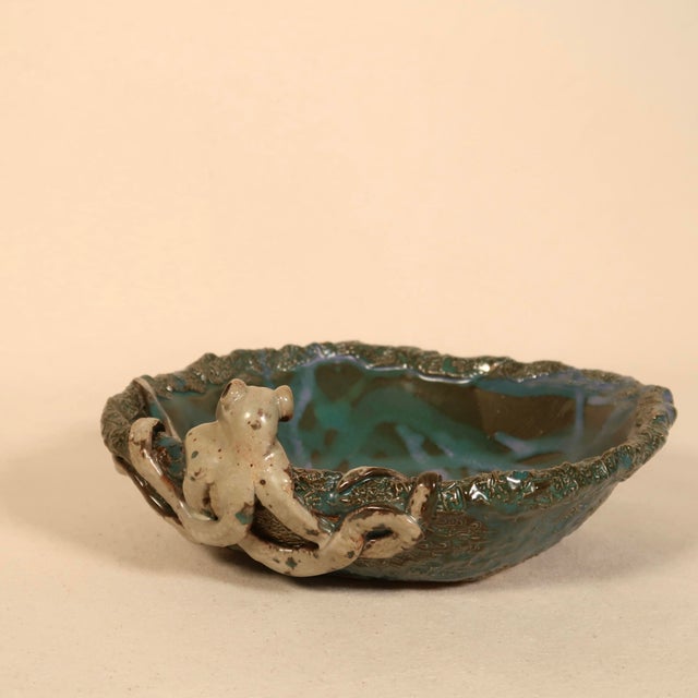 Signed Sculptural Studio Pottery Hand-Formed Octopus Ceramic Bowl Ocean-Inspired Dish With Teal Blue Textured Glaze For Sale - Image 11 of 12