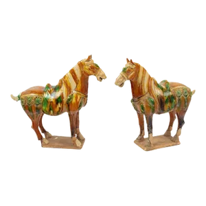 Chinese Sancai Pottery Horses - a Pair