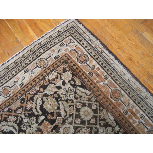 1930s Brown Tribal Geometric Antique Malayer Rug Hand Knotted 4'3" X 16'0" Wool Carpet For Sale - Image 4 of 8