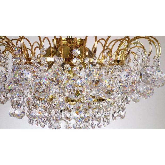 Gold Brass & Lead Crystal Chandelier from Palwa For Sale - Image 8 of 15