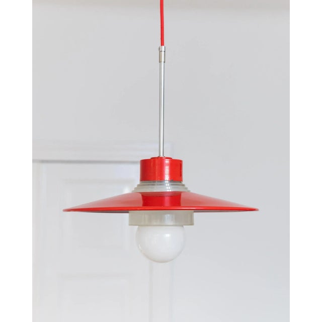 Danish Ceiling Light in Red Metal and Glass by Ettore Sottsass, 1960s For Sale - Image 10 of 11