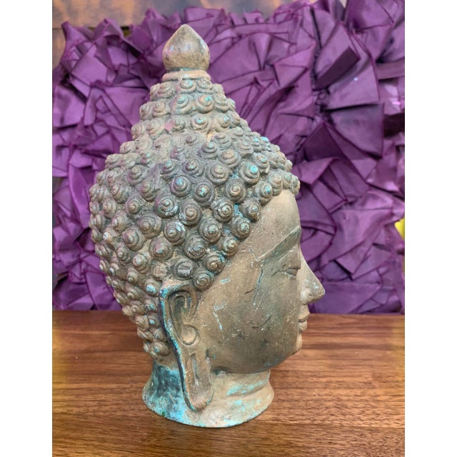 Antique Bronze Buddha Head Bust – 8.5” Tall With Natural Patina For Sale In San Francisco - Image 6 of 12