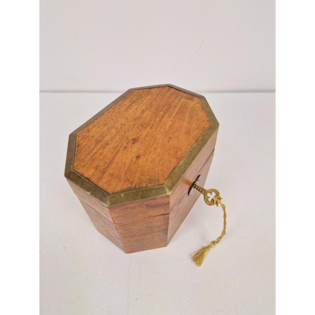 Brown Antique Octagonal Wood and Brass Tea Caddy Box, 1960s For Sale - Image 8 of 9