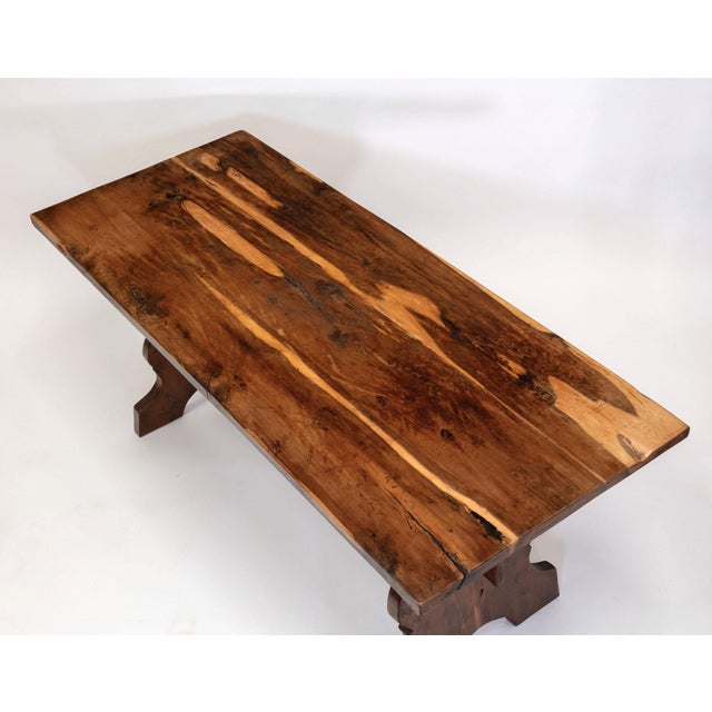 Rustic Vintage English Yew Wood Trestle Dining Table, 1960s For Sale - Image 3 of 15
