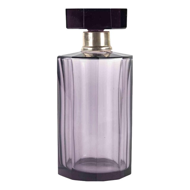 Vintage Bohemian Glass Bottle, 1930s For Sale