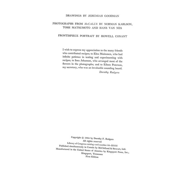 RODGERS, Dorothy [282] pp. Atheneum Publishers 1964 11 1/2" x 8 3/4" Dorothy Rodgers, as wife of the composer, has grown...