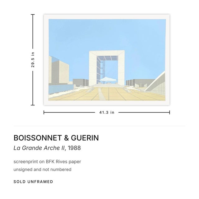 BOISSONNET & GUERIN La Grande Arche II Year: 1988 Medium: screenprint Support: BFK Rives paper Sheet Size: 29.53 × 41.34...