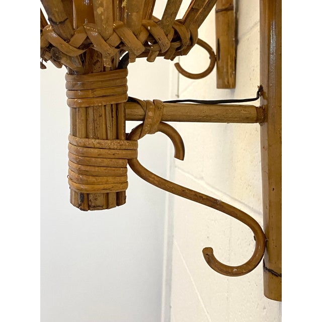 Rattan and Bamboo Wall Lamps, 1970s, Set of 2 For Sale - Image 4 of 7