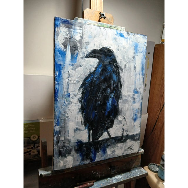 Modern "Raven" Oil and Cold Wax Painting on Canvas For Sale - Image 3 of 3