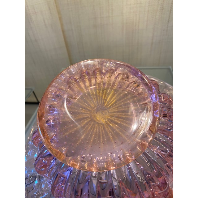 Contemporary Handmade Pink With Air Balls Murano Glass Style Vase For Sale - Image 6 of 10