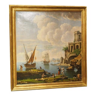 18th Century French Port Scene Oil Painting From Provence For Sale