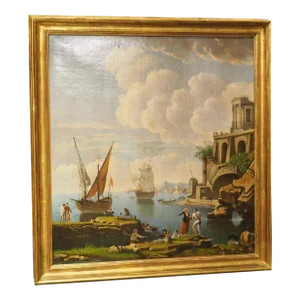 18th Century French Port Scene Oil Painting From Provence