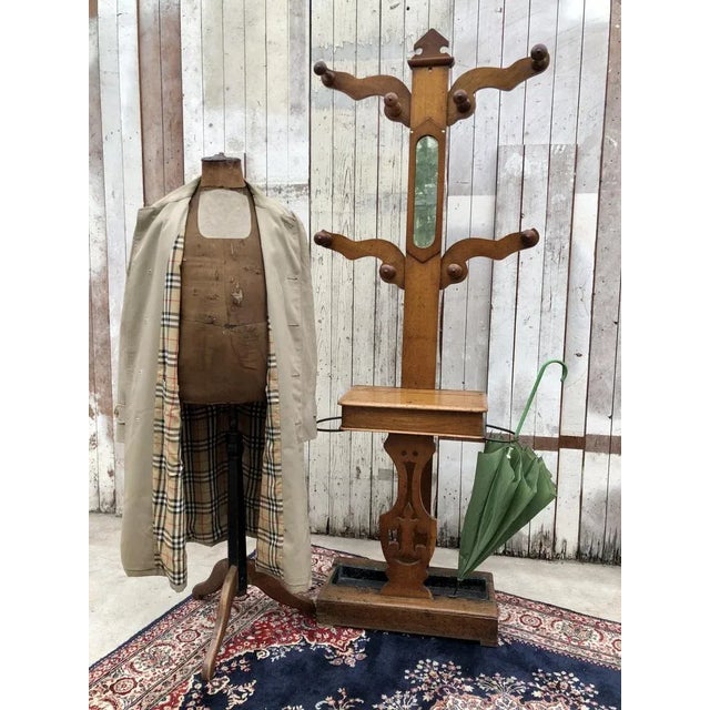 19th Century Dutch Elm Hall Stand with Mirror, Coat Hooks and Umbrella Holders For Sale - Image 6 of 8